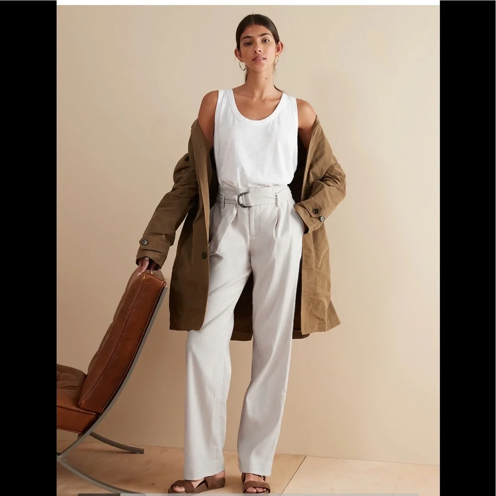 High-Rise Wide-Leg Linen-Cotton‎ Pant